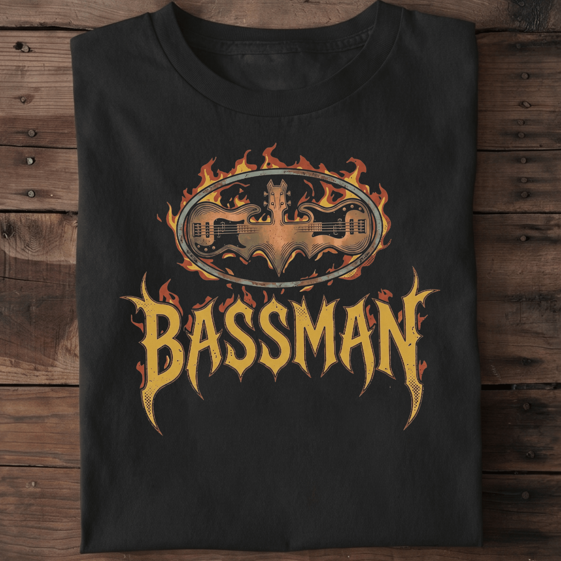 Bassman Superhero Fire Rock Tee - The Music Frontiers