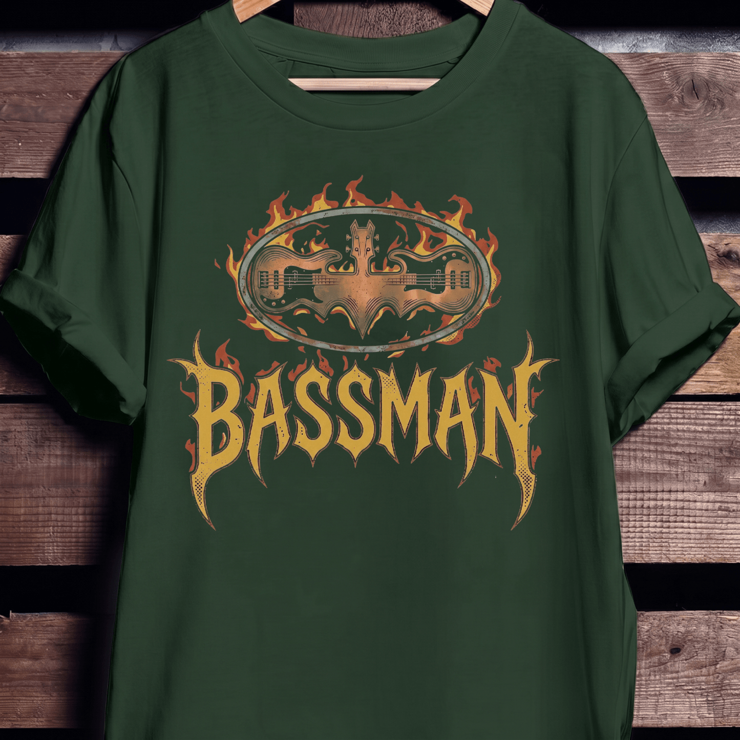 Bassman Superhero Fire Rock Tee - The Music Frontiers