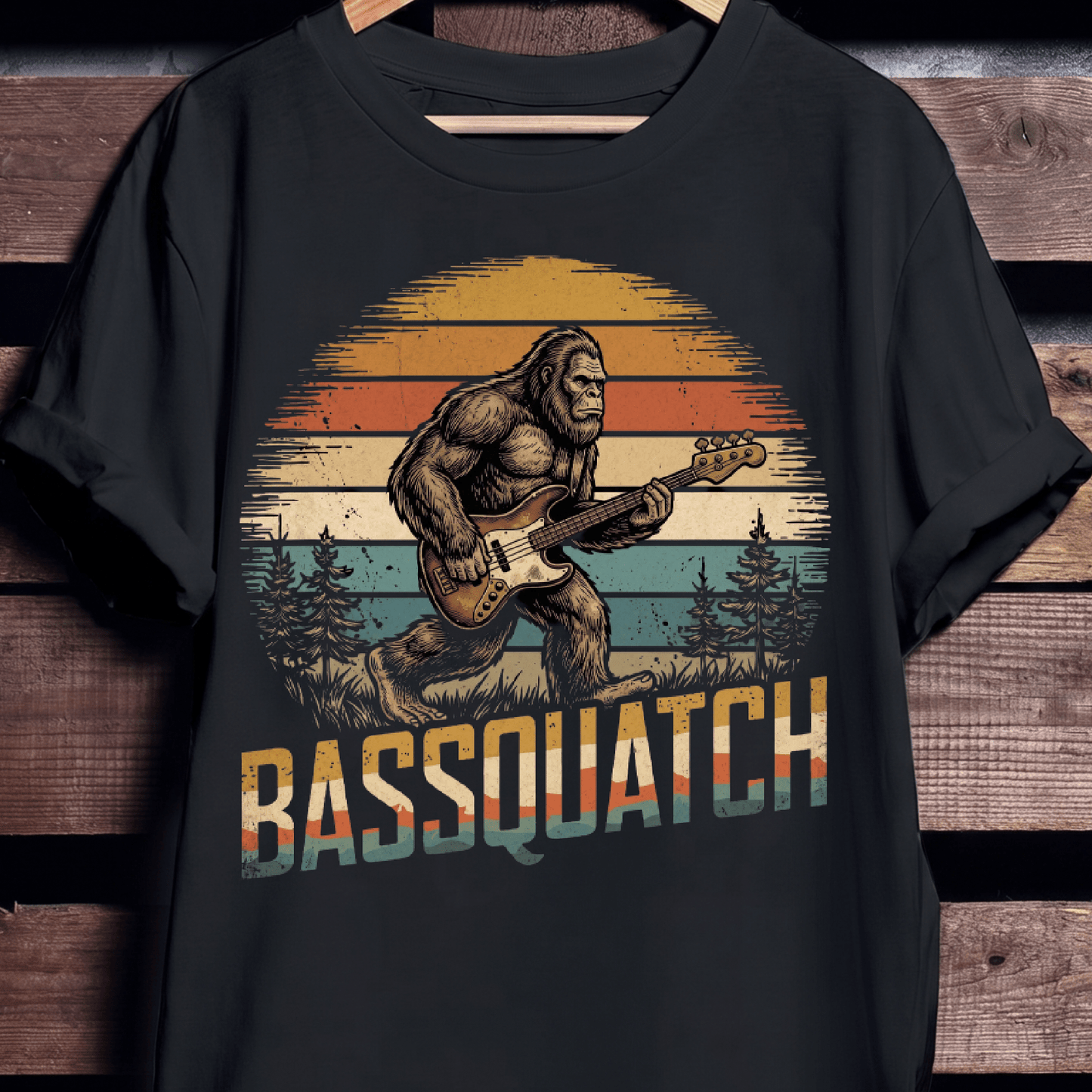 Bassquatch Retro Bigfoot Bassist Tee - The Music Frontiers