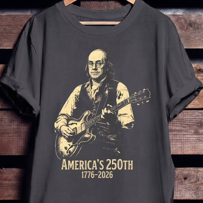 Benjamin Franklin Playing Guitar America 250. - The Music Frontiers