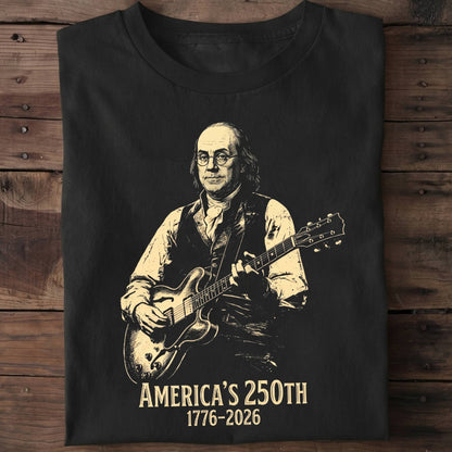 Benjamin Franklin Playing Guitar America 250. - The Music Frontiers