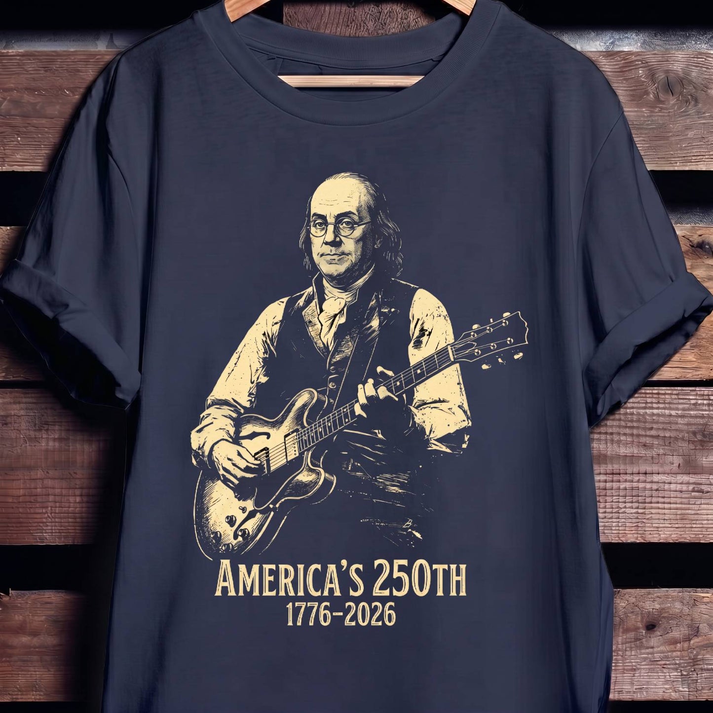 Benjamin Franklin Playing Guitar America 250. - The Music Frontiers