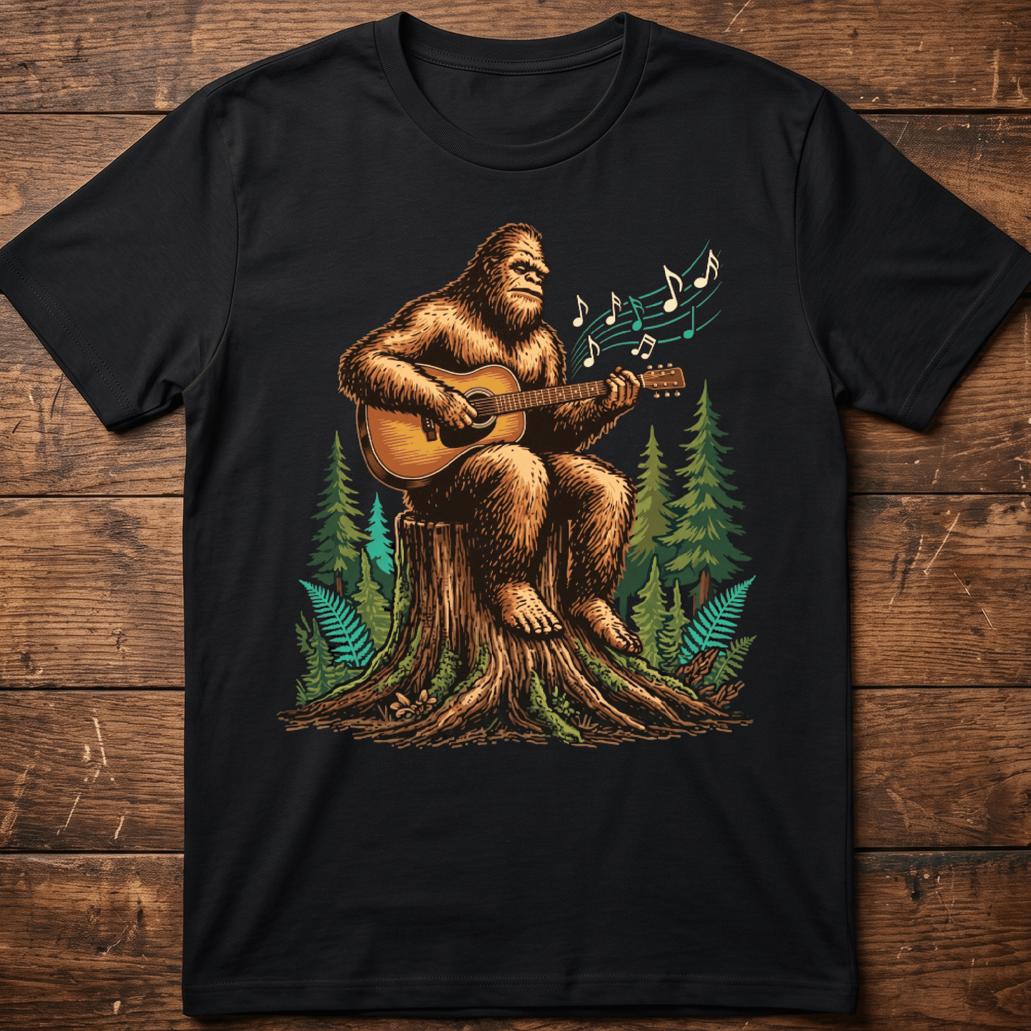 Bigfoot Sasquatch Acoustic Guitarist Tee - The Music Frontiers