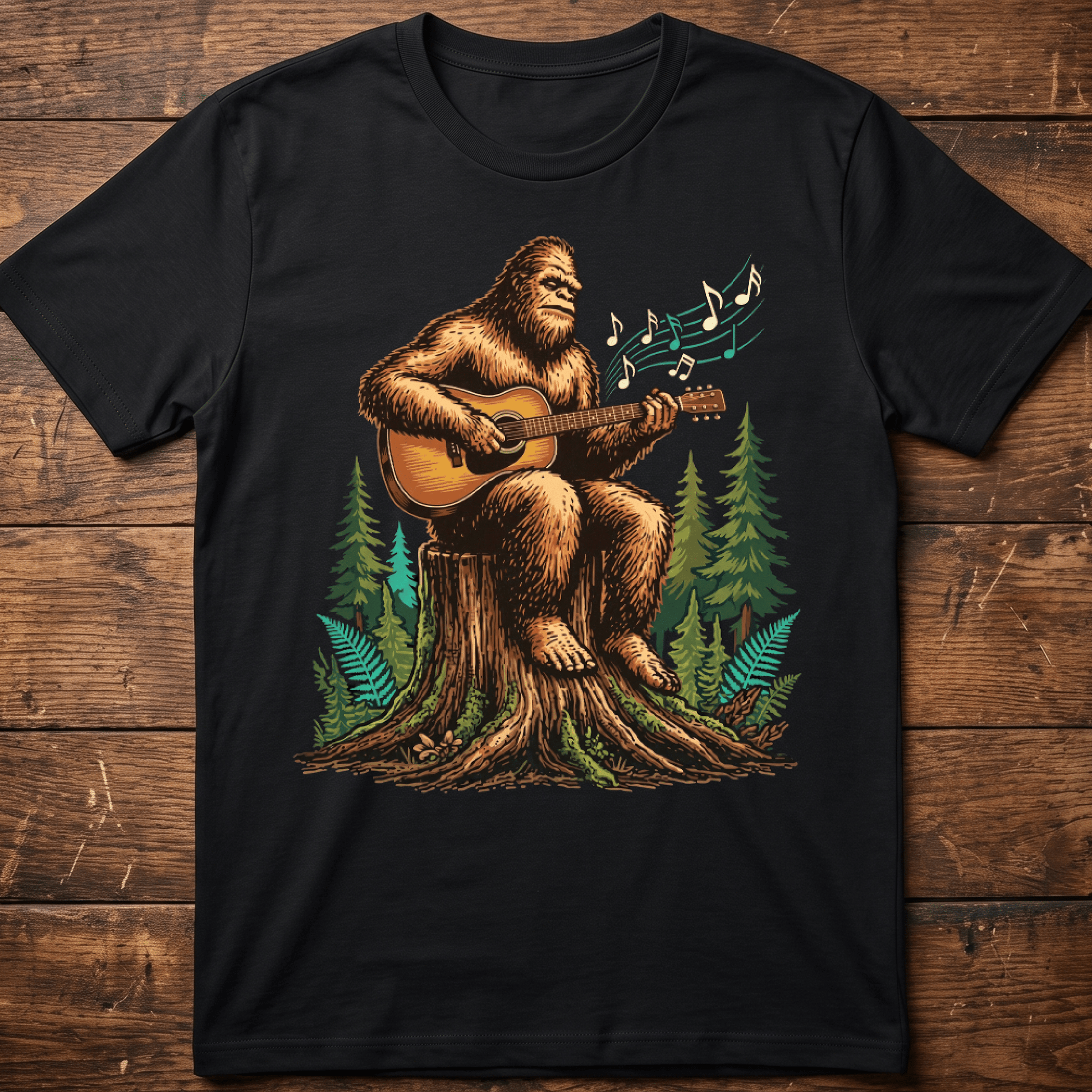 Bigfoot Sasquatch Acoustic Guitarist Tee - The Music Frontiers