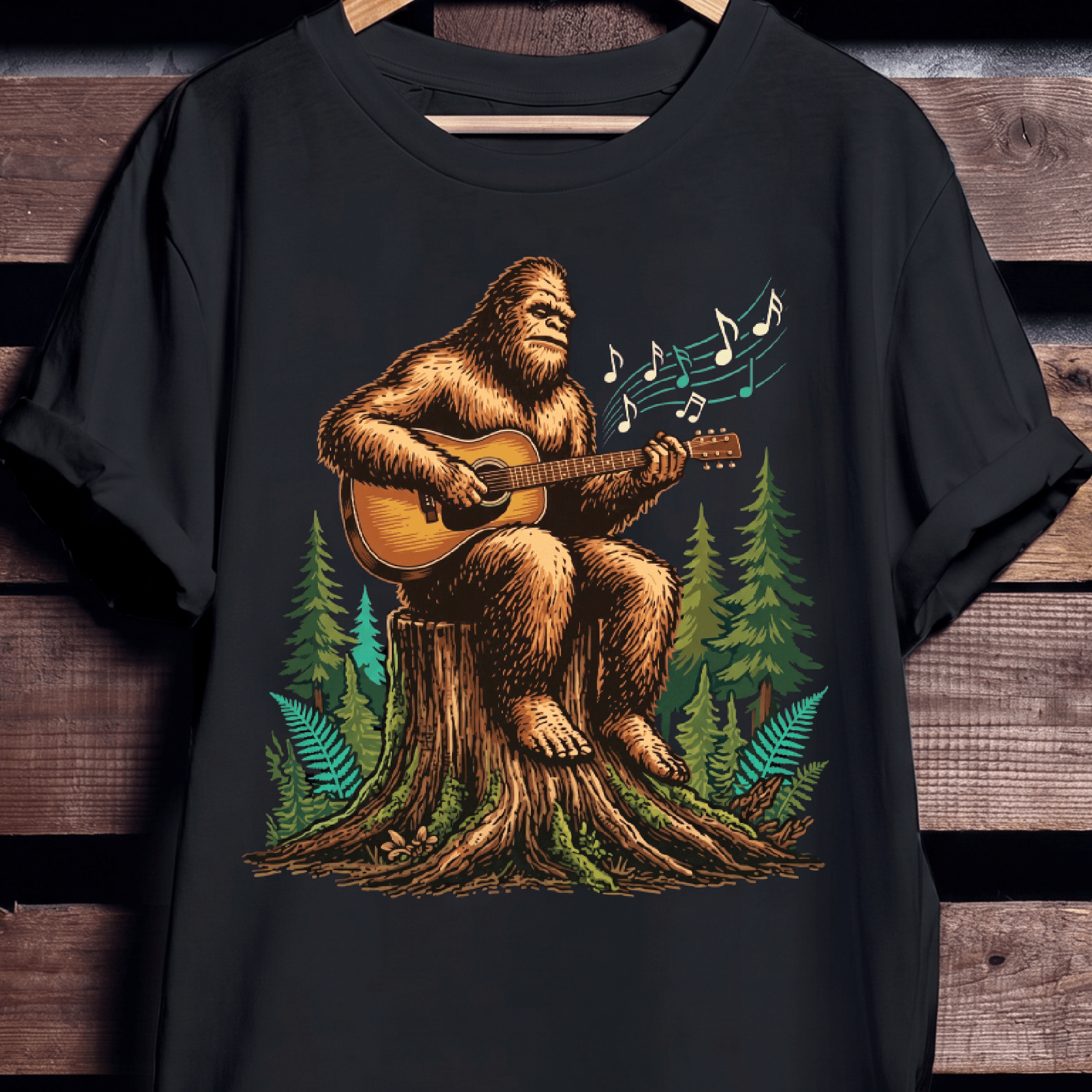 Bigfoot Sasquatch Acoustic Guitarist Tee - The Music Frontiers