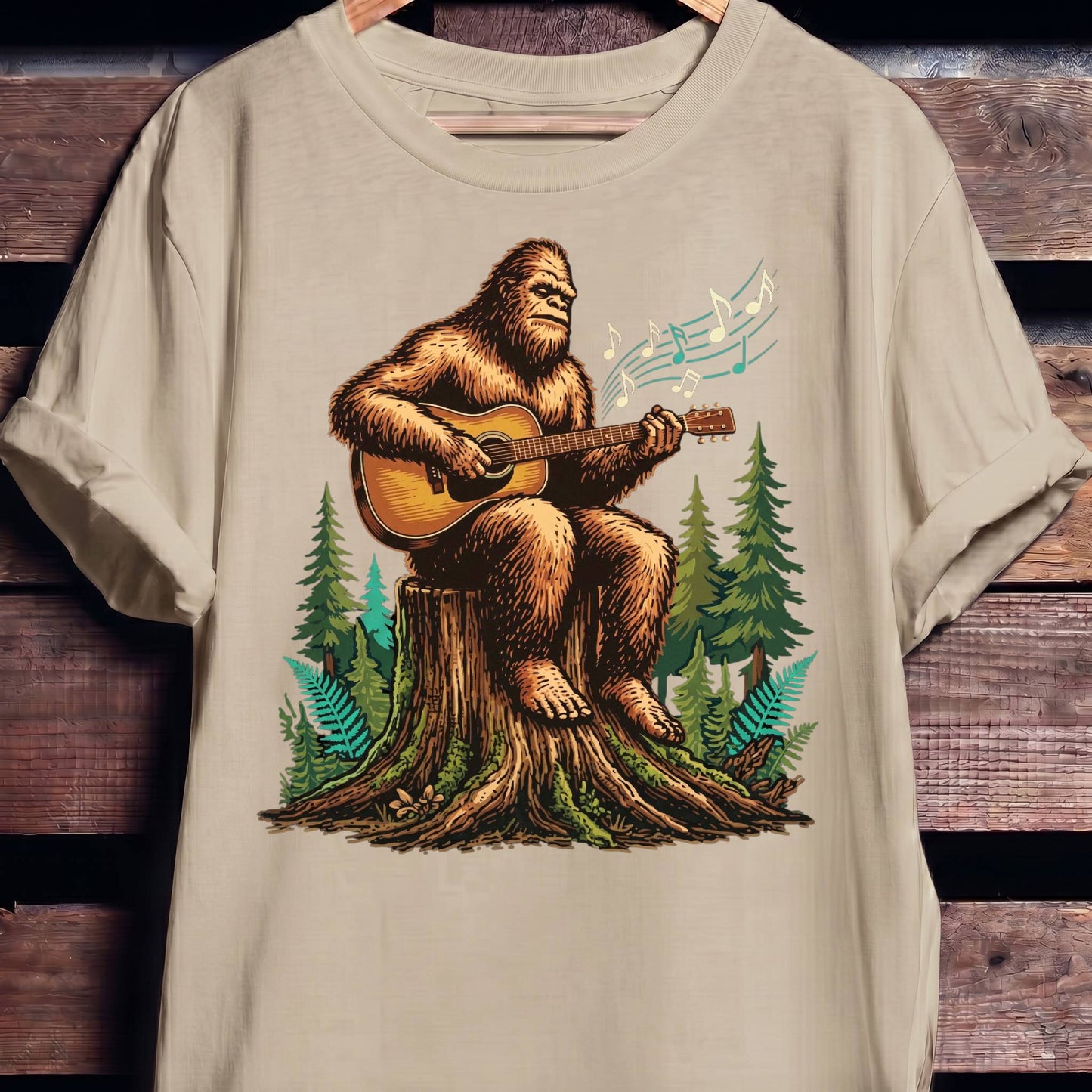 Bigfoot Sasquatch Acoustic Guitarist Tee - The Music Frontiers