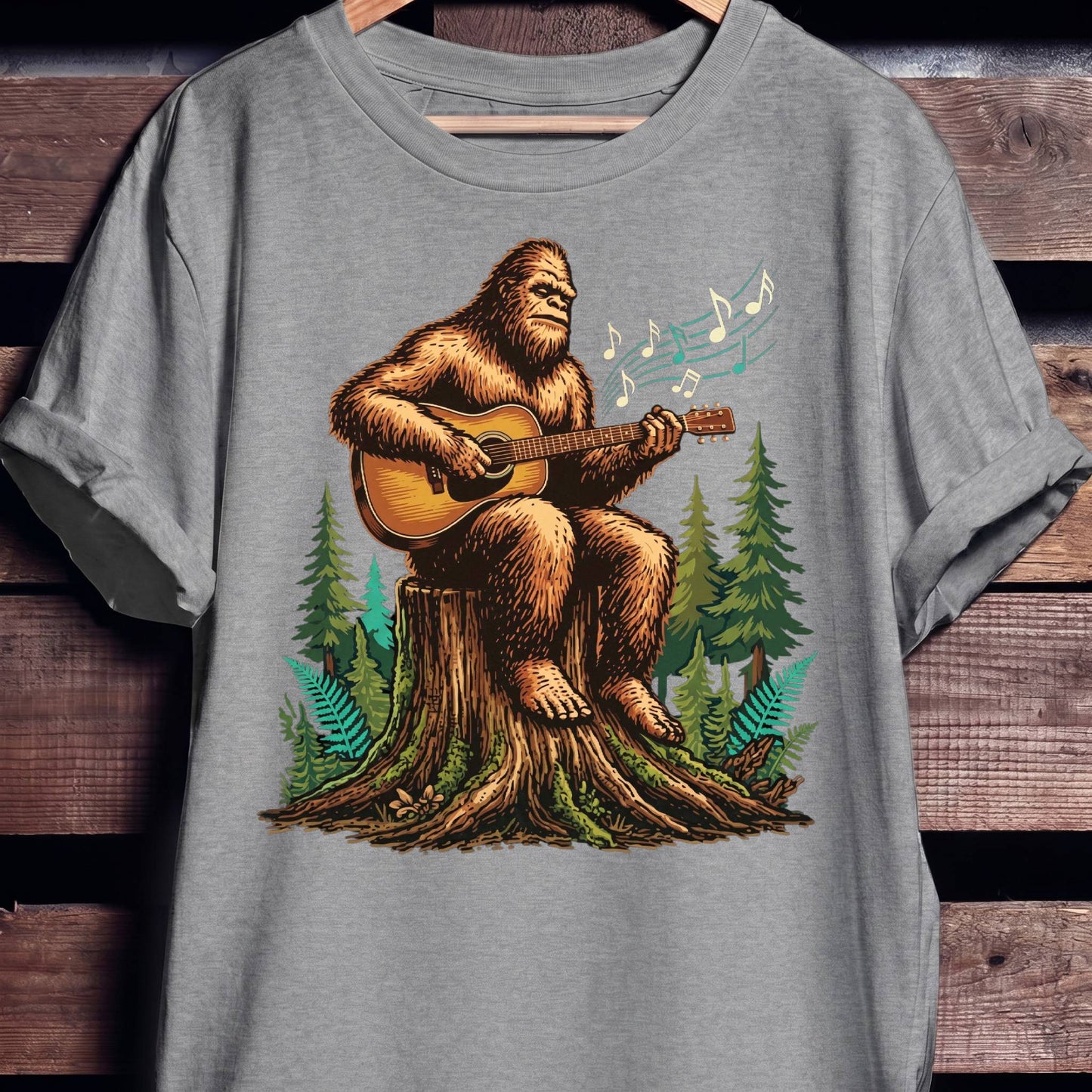 Bigfoot Sasquatch Acoustic Guitarist Tee - The Music Frontiers