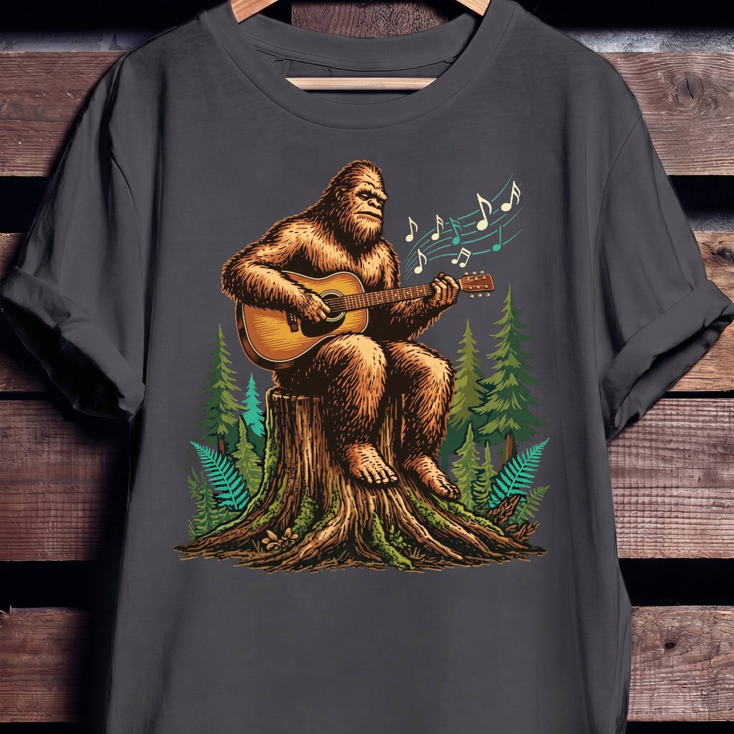 Bigfoot Sasquatch Acoustic Guitarist Tee - The Music Frontiers