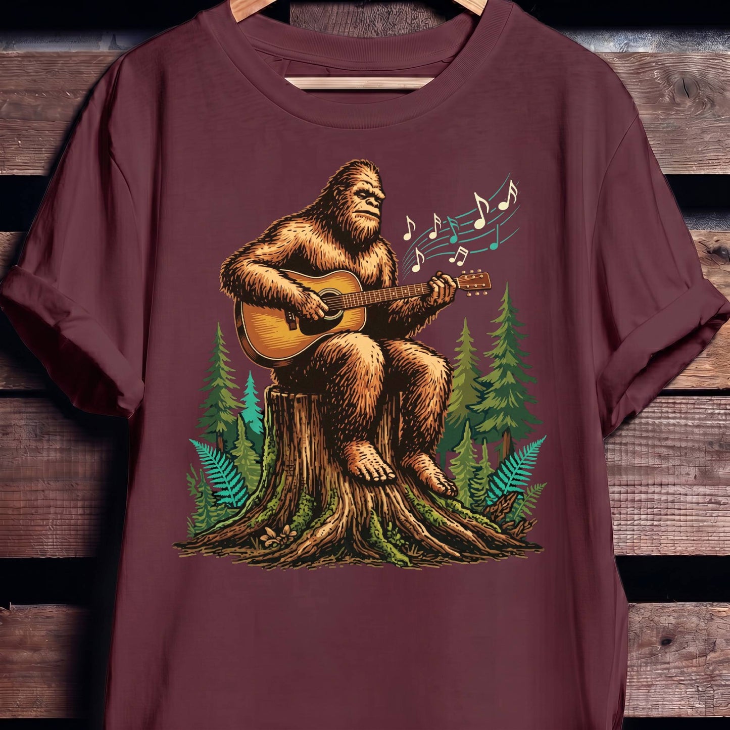 Bigfoot Sasquatch Acoustic Guitarist Tee - The Music Frontiers