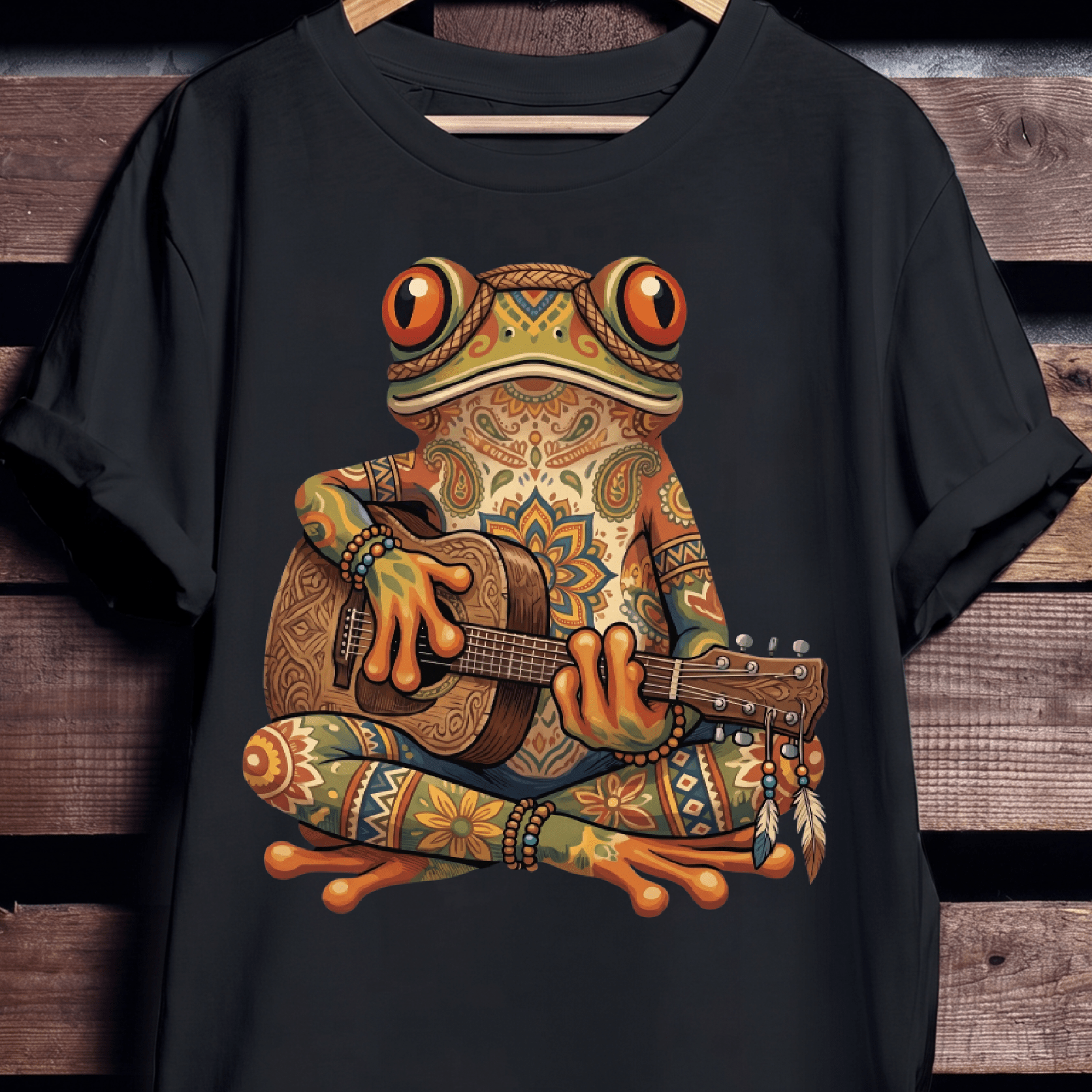 Boho Mandala Frog Guitarist Tee - The Music Frontiers