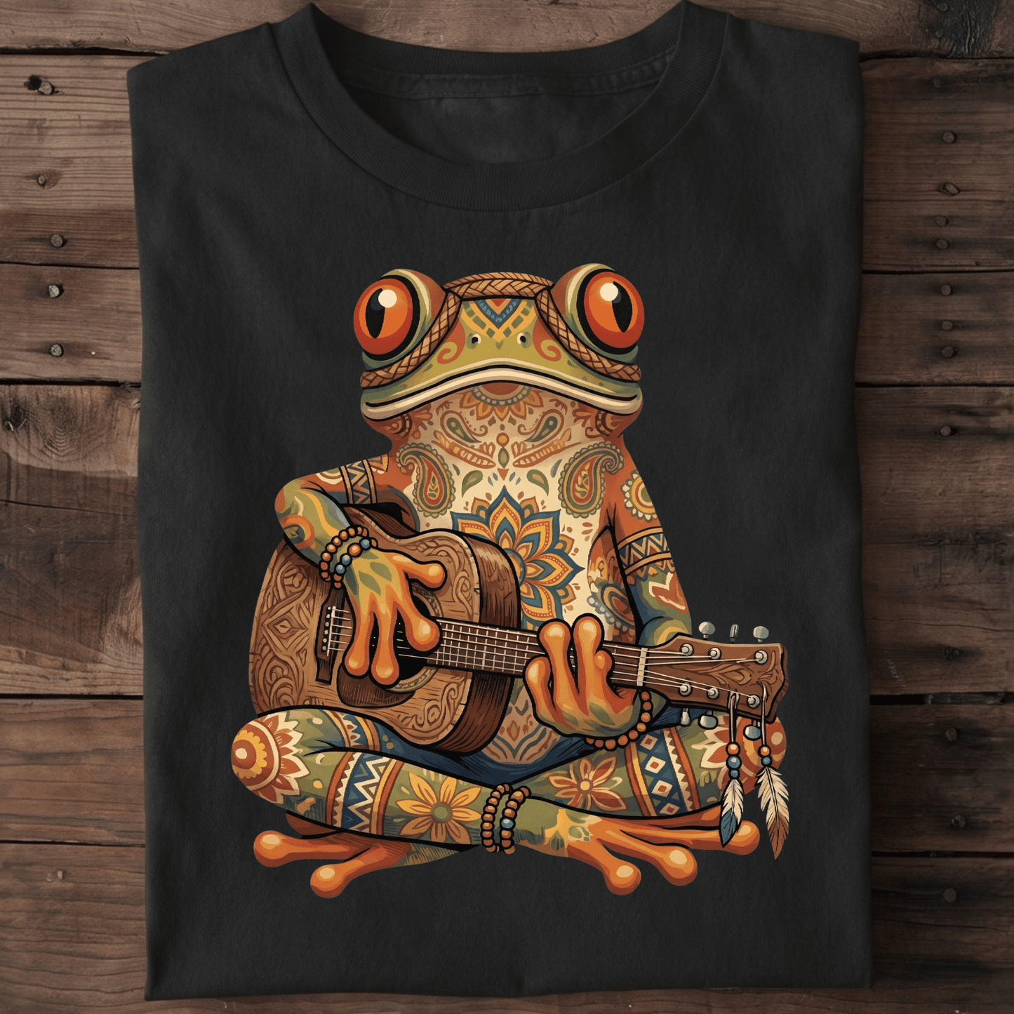 Boho Mandala Frog Guitarist Tee - The Music Frontiers