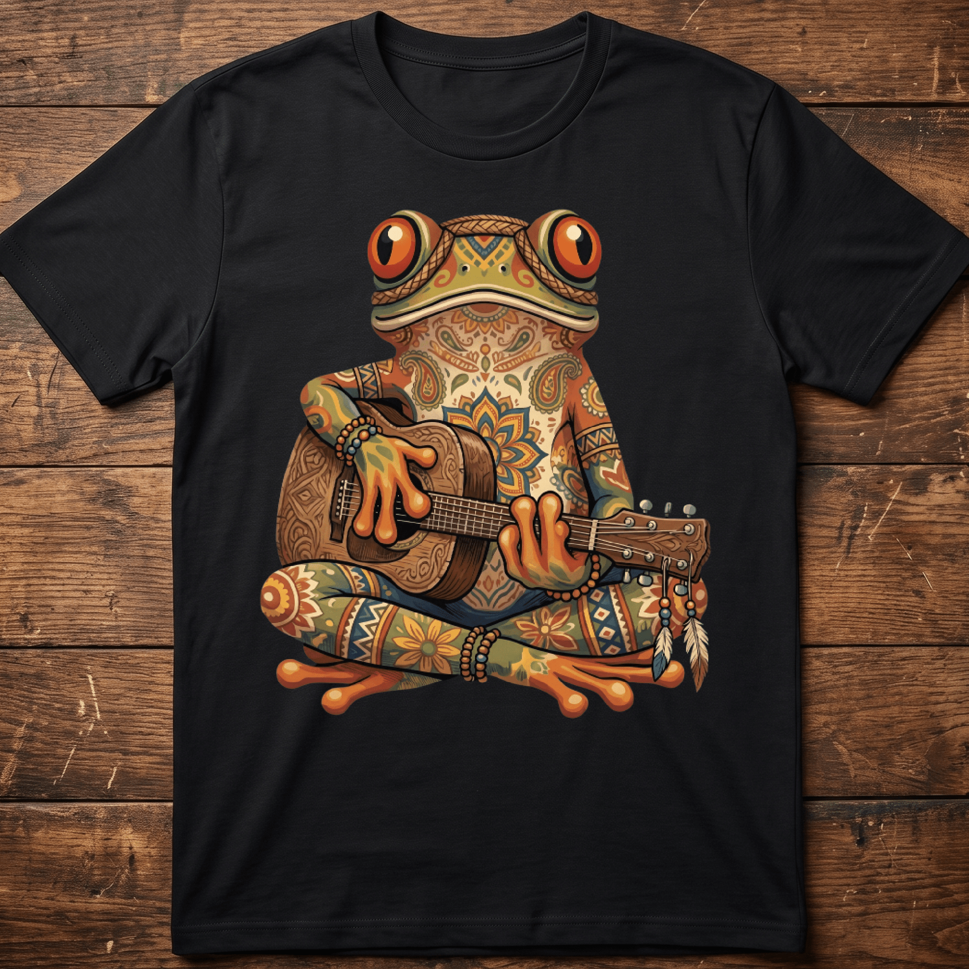 Boho Mandala Frog Guitarist Tee - The Music Frontiers