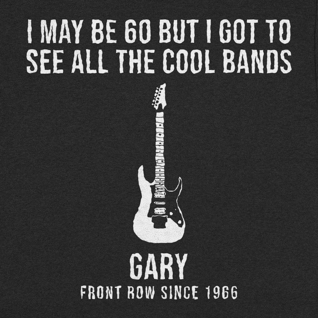 I May Be Old But I Got to See All the Cool Bands Personalized Shirt - Close-up of the print on the black shirt