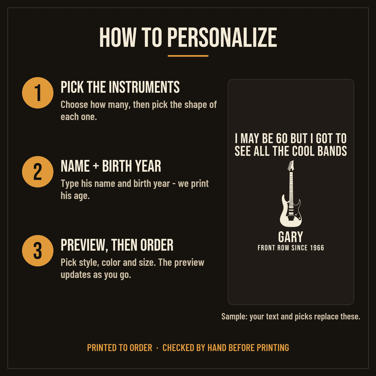 I May Be Old But I Got to See All the Cool Bands Personalized Shirt - how to personalize in 3 steps