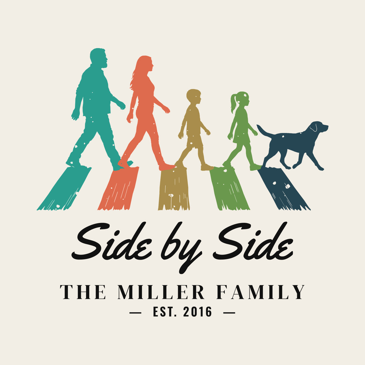 Crossing Together design artwork on its own: family members walking across the crosswalk, personalized