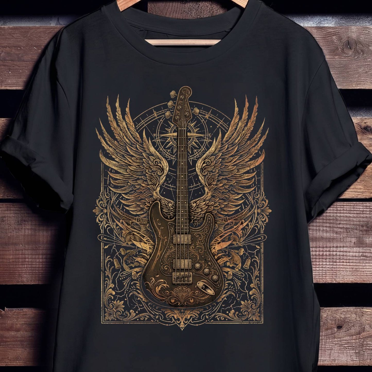 Classic Bass Guitar Wings Tee - The Music Frontiers