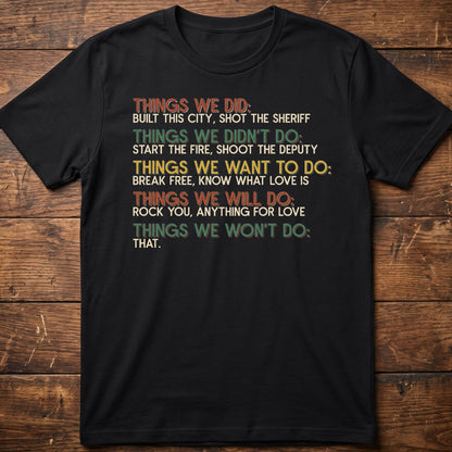 Classic Rock Lyrics List Tee