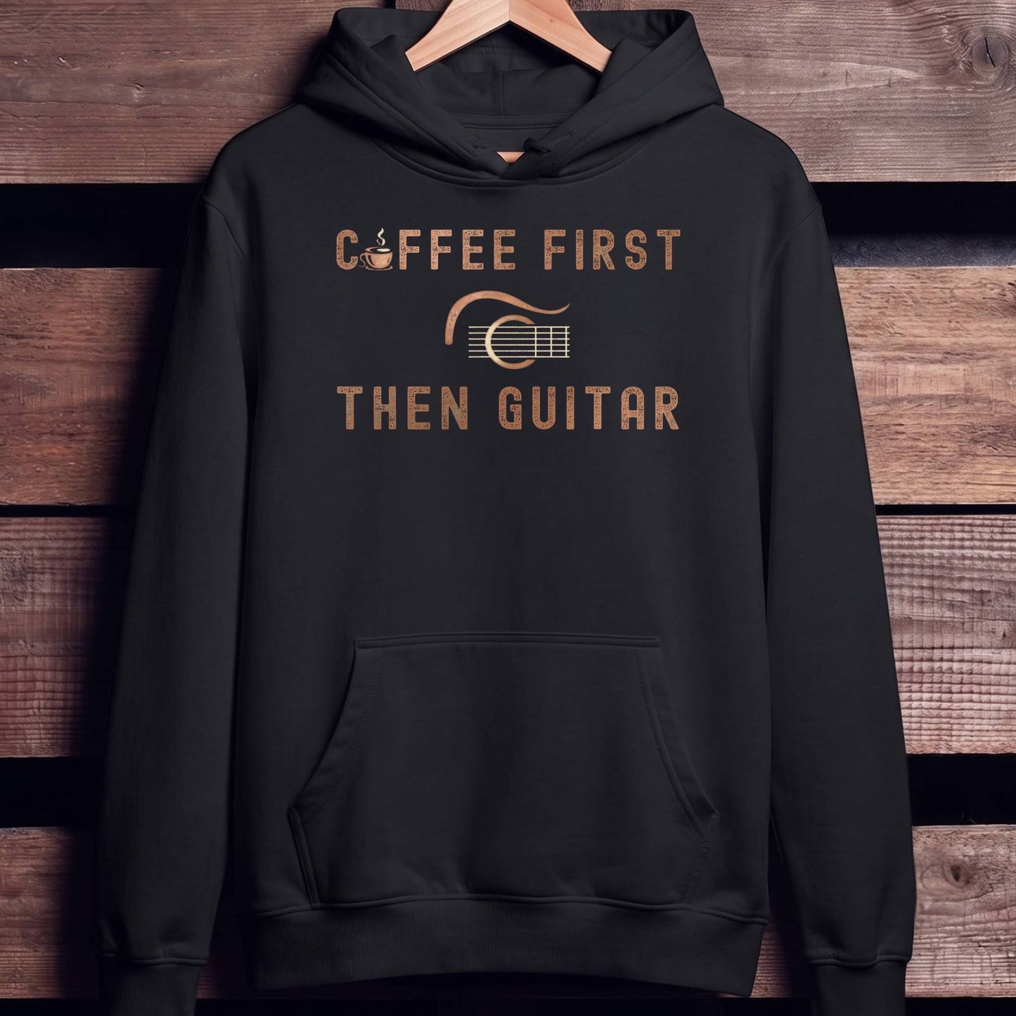 Coffee First Then Guitar Vintage T-Shirt - Unisex Standard Hoodie
