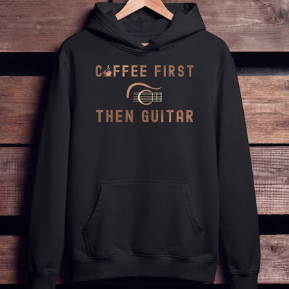 Coffee First Then Guitar Vintage T-Shirt - Unisex Standard Hoodie