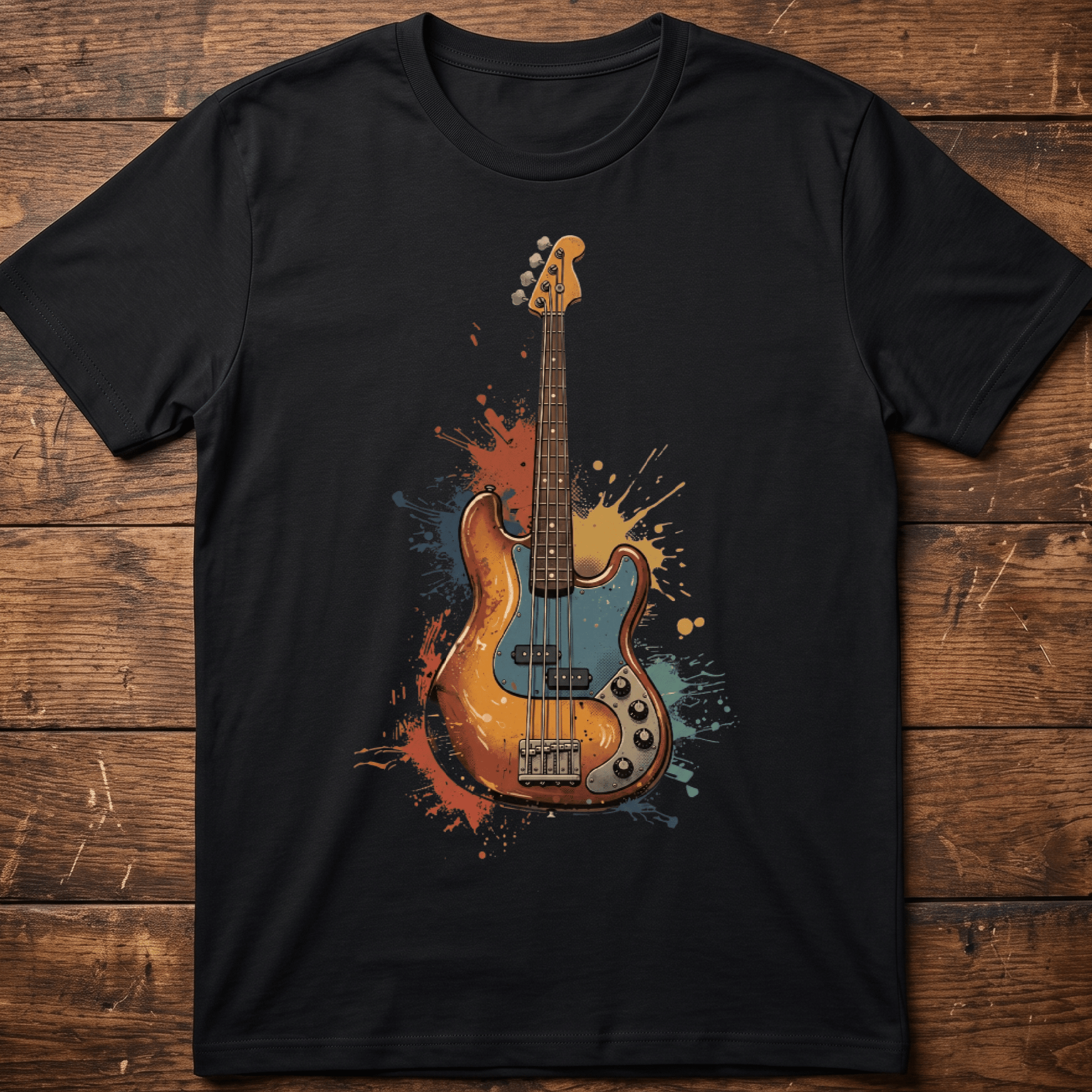Colorful Splash Bass Guitar Tee - The Music Frontiers