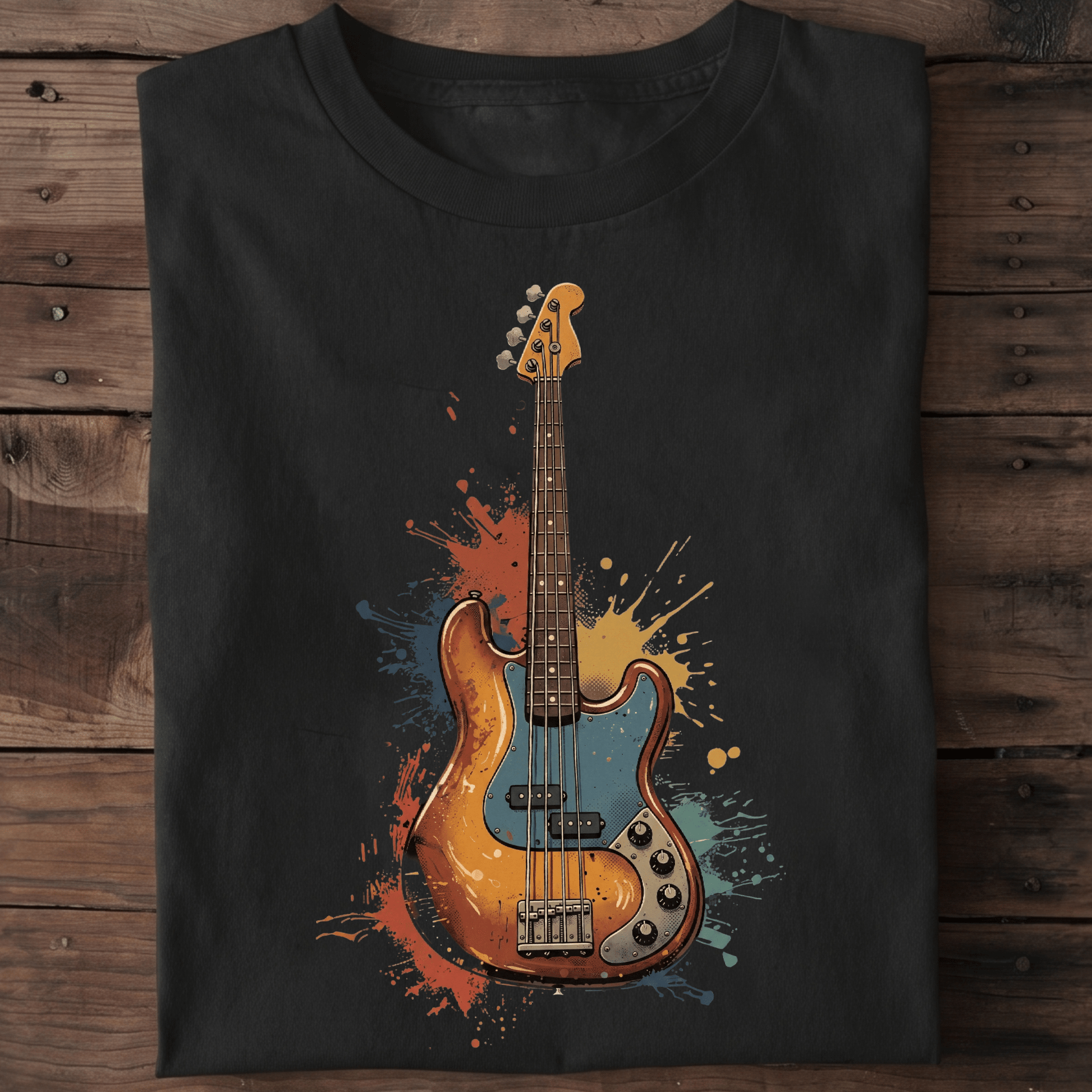 Colorful Splash Bass Guitar Tee - The Music Frontiers
