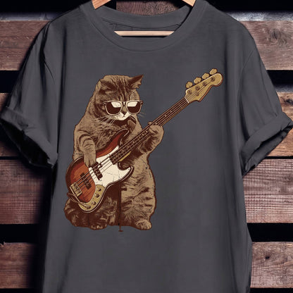 Cool Cat Bassist Graphic Tee - The Music Frontiers