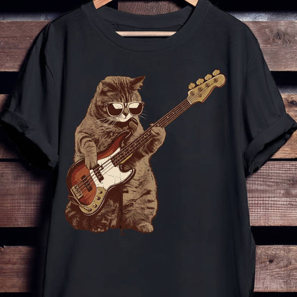 Cool Cat Bassist Graphic Tee - The Music Frontiers