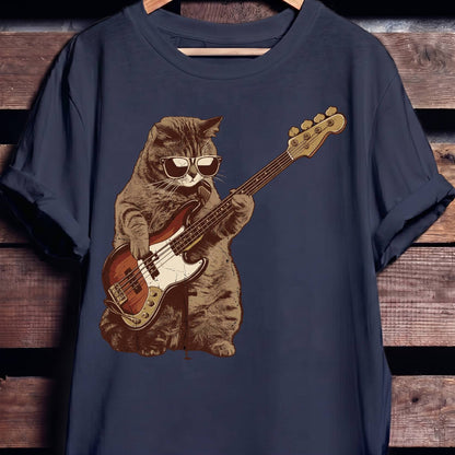 Cool Cat Bassist Graphic Tee - The Music Frontiers