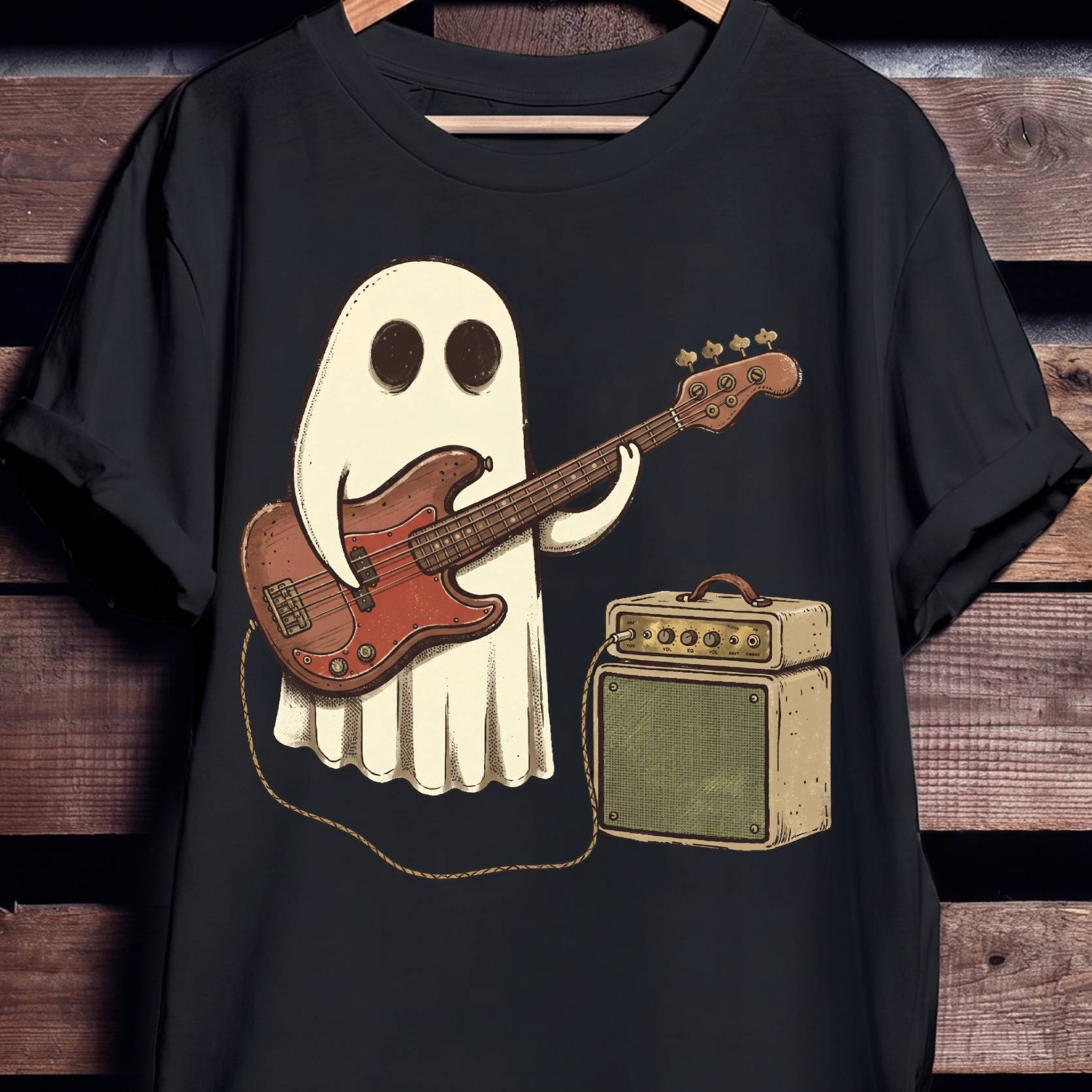 Cute Ghost Bassist Graphic Tee - The Music Frontiers