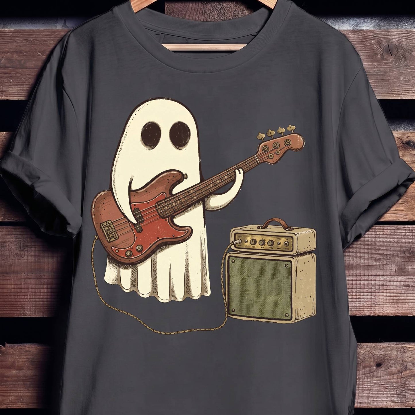Cute Ghost Bassist Graphic Tee - The Music Frontiers