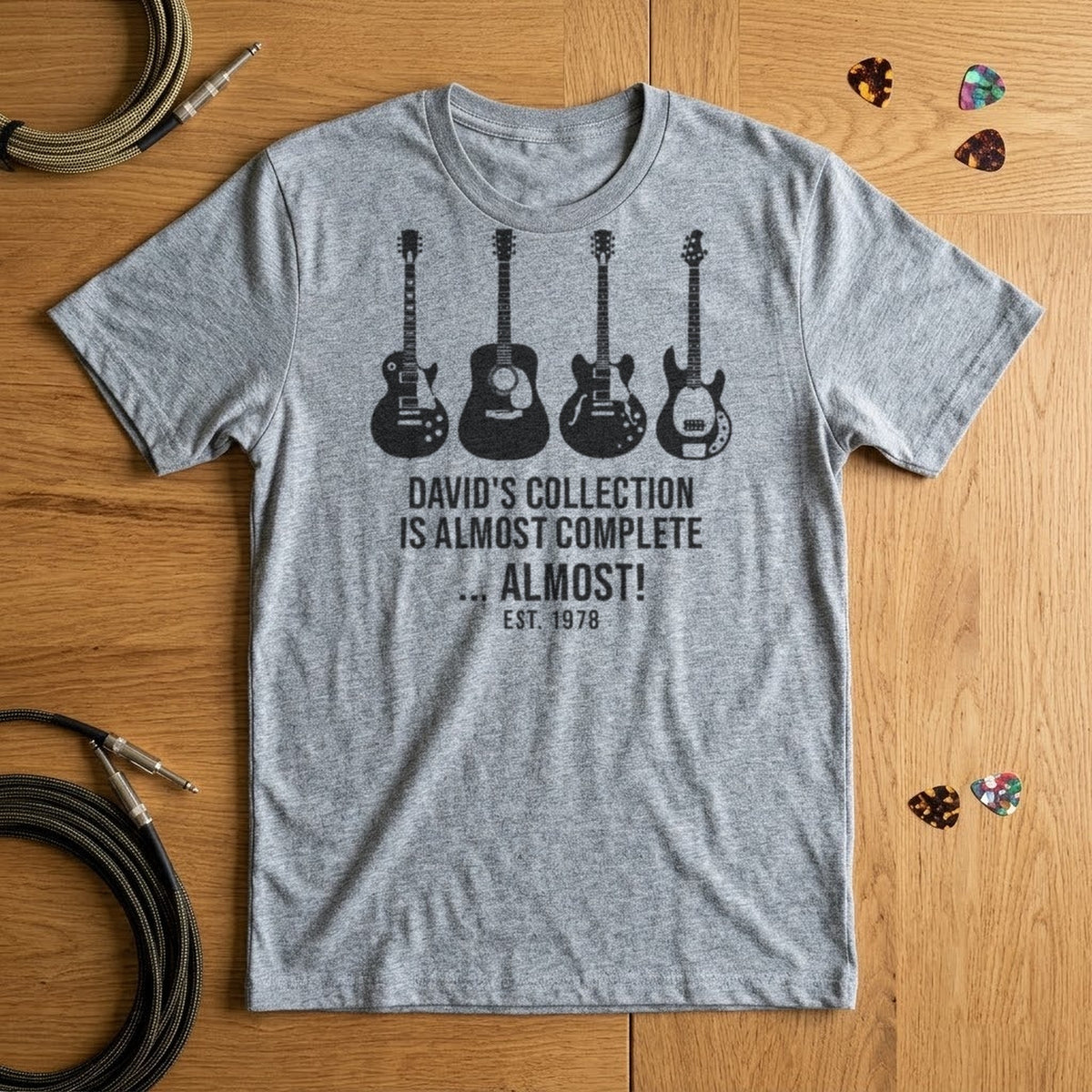 My Collection Is Almost Complete Personalized Guitar Shirt - Sport Grey T-shirt flat lay