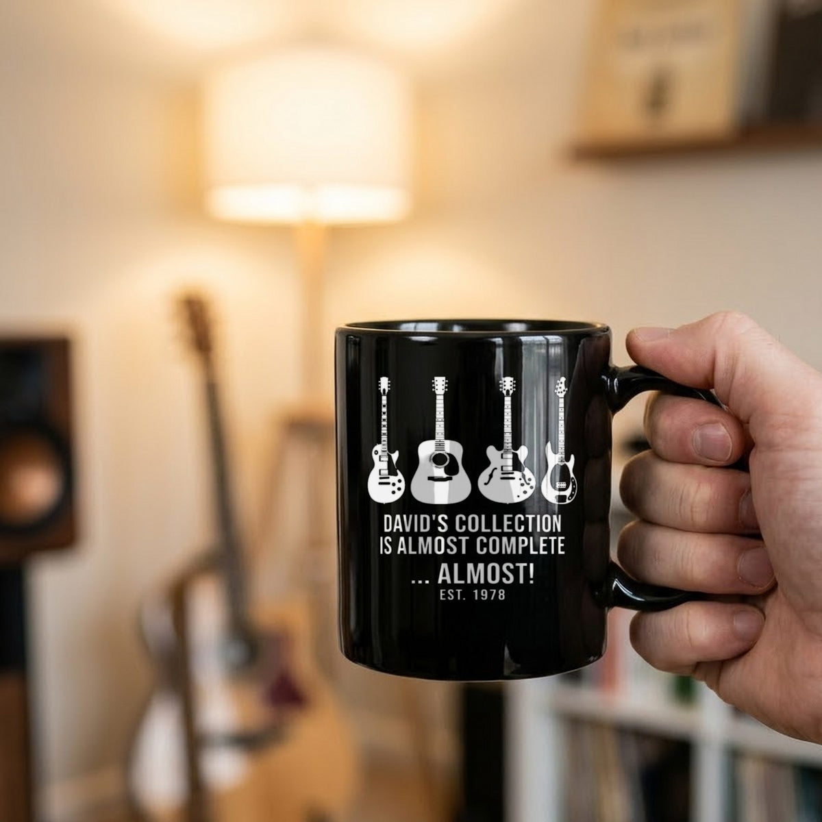 My Collection Is Almost Complete Personalized Guitar Shirt - matching black mug