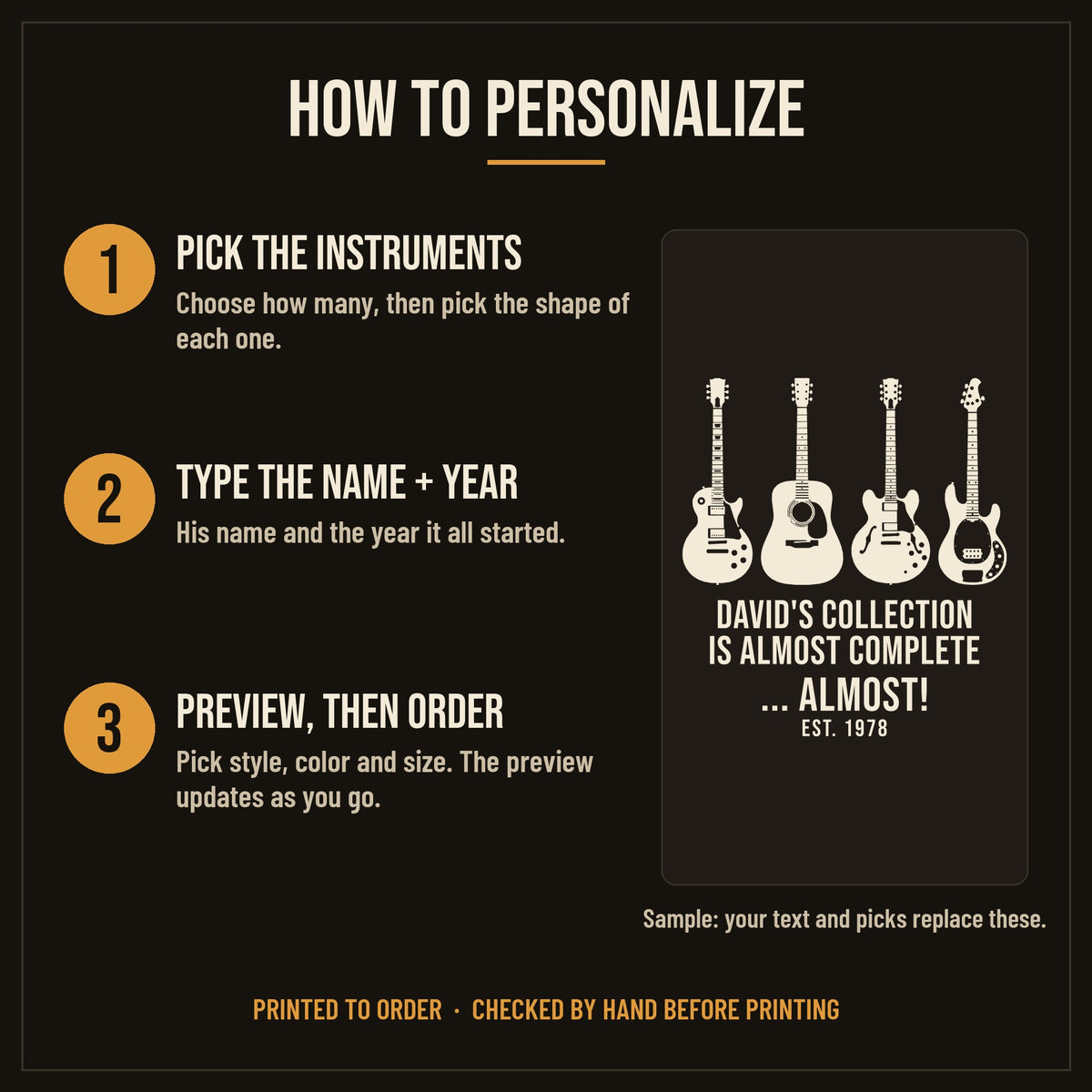 My Collection Is Almost Complete Personalized Guitar Shirt - how to personalize in 3 steps