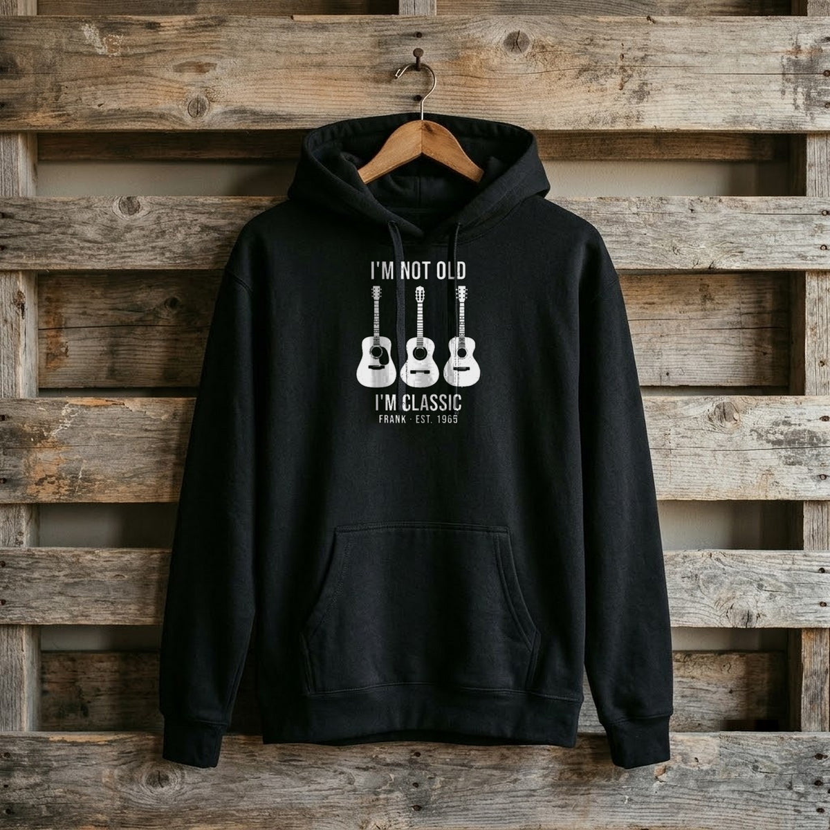 I'm Not Old, I'm Classic Personalized Guitar Shirt with Year - black hoodie