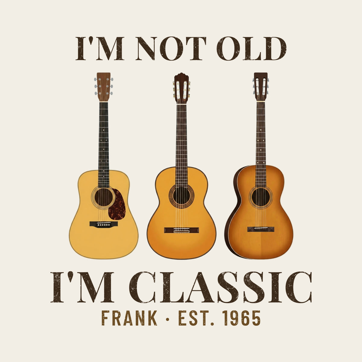 I'm Not Old, I'm Classic Guitar with Year design artwork on its own, personalized with your details