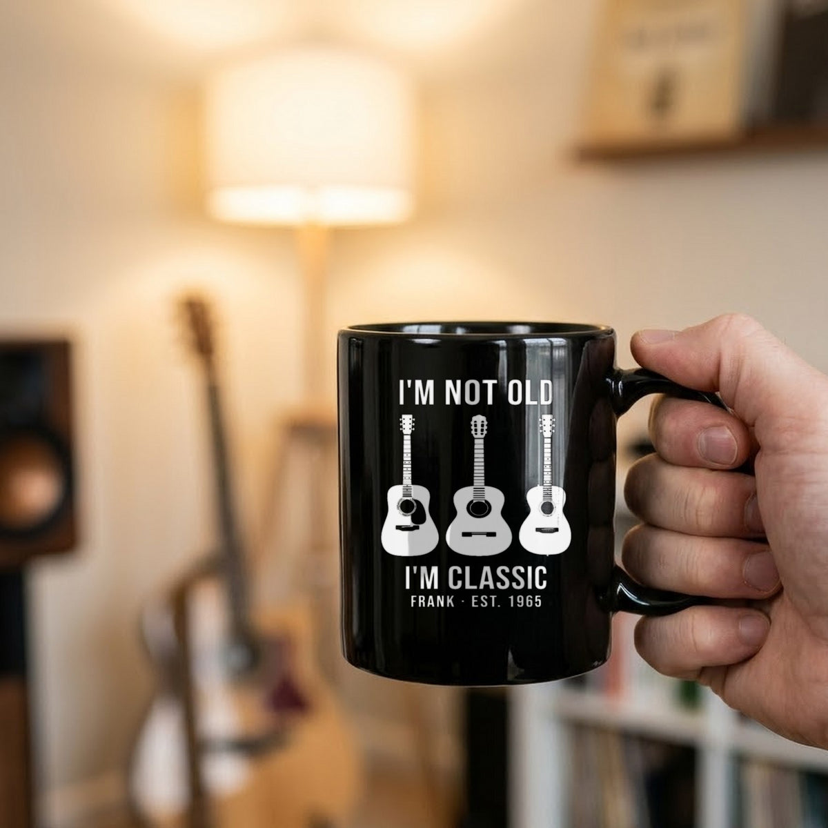 I'm Not Old, I'm Classic Personalized Guitar Shirt with Year - matching black mug