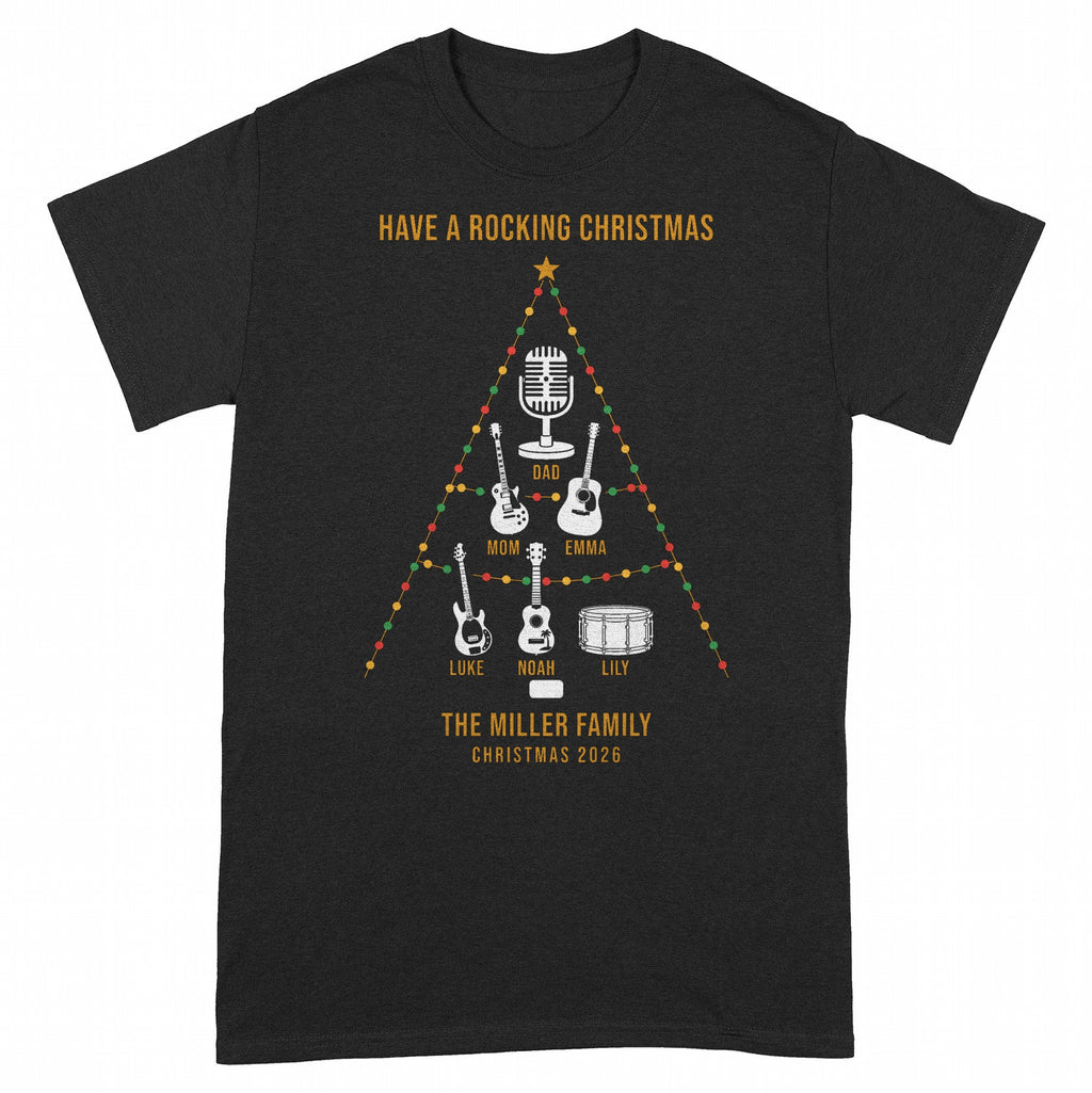 Family Christmas Tree of Instruments Personalized Shirt - Black Unisex Standard T-Shirt, front