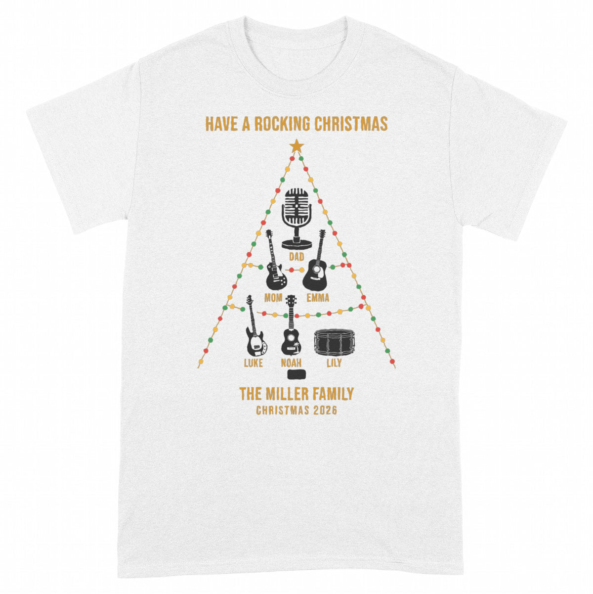 Family Christmas Tree of Instruments Personalized Shirt - White Unisex Standard T-Shirt, front