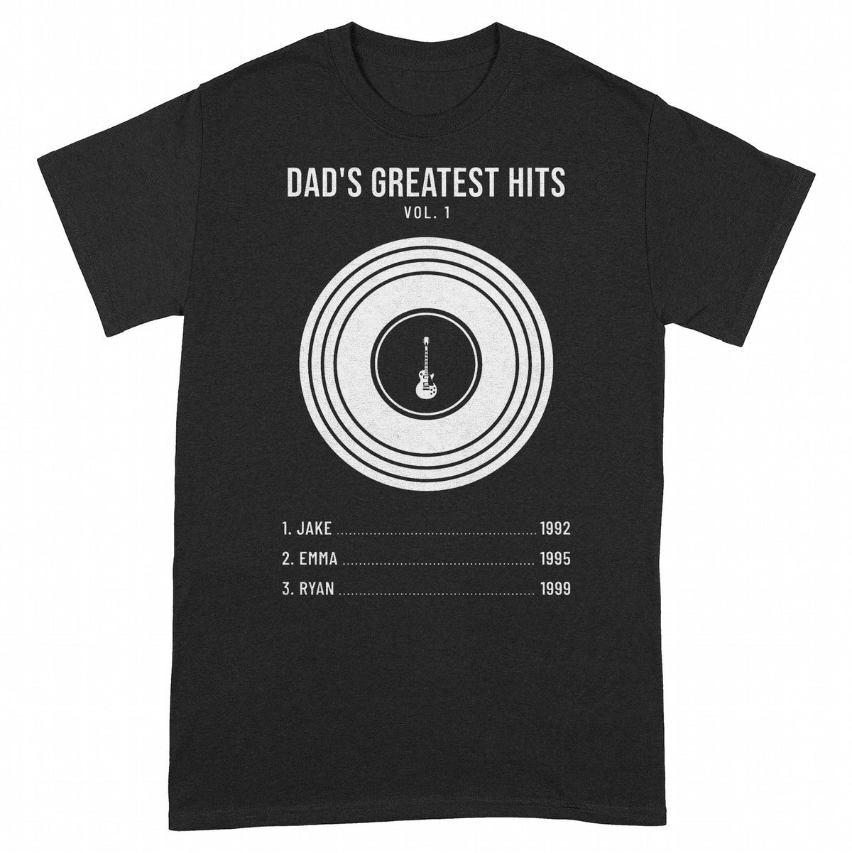 Dad's Greatest Hits Personalized Shirt with Kids Names - Black Unisex Standard T-Shirt, front
