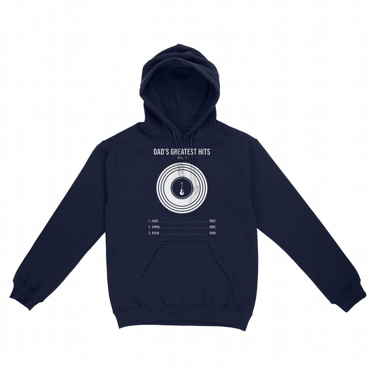 Dad's Greatest Hits Personalized Shirt with Kids Names - Navy hoodie, front
