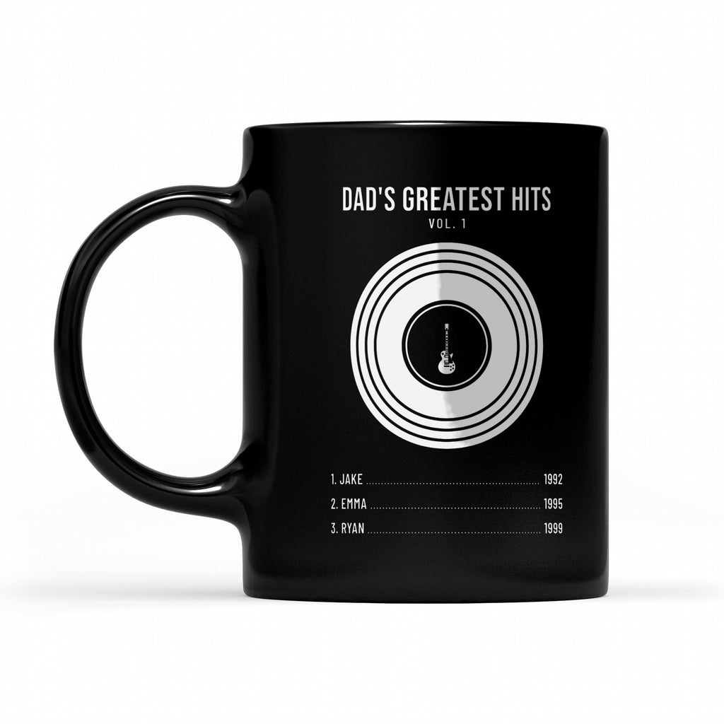 Dad's Greatest Hits Personalized Shirt with Kids Names - Matching black mug