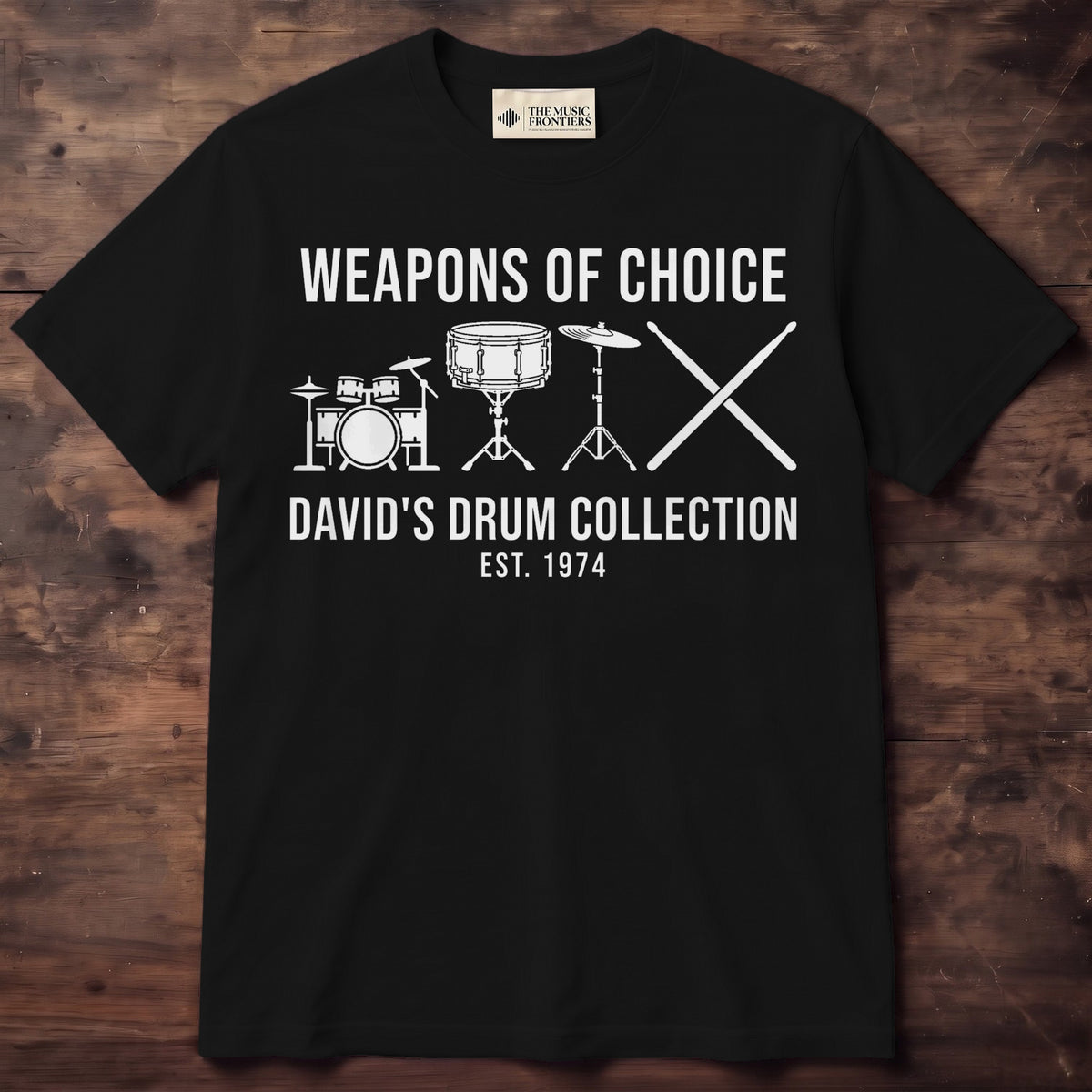 Personalized Drum Collection Shirt, Custom Name Gift for Drummer - Black Unisex Standard T-Shirt, front