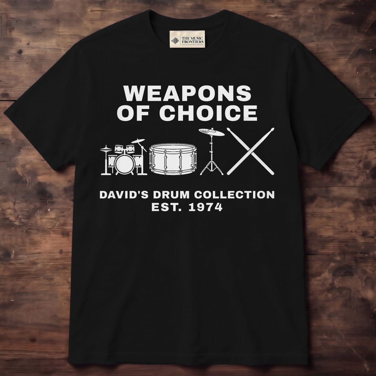 Black t-shirt with the personalized Drum Collection , Name Gift for Drummer design