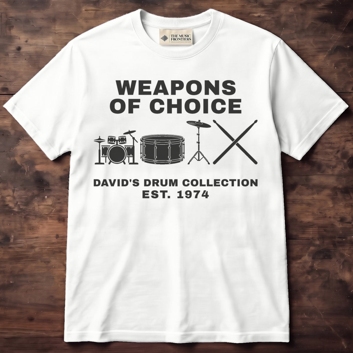 White t-shirt with the personalized Drum Collection , Name Gift for Drummer design