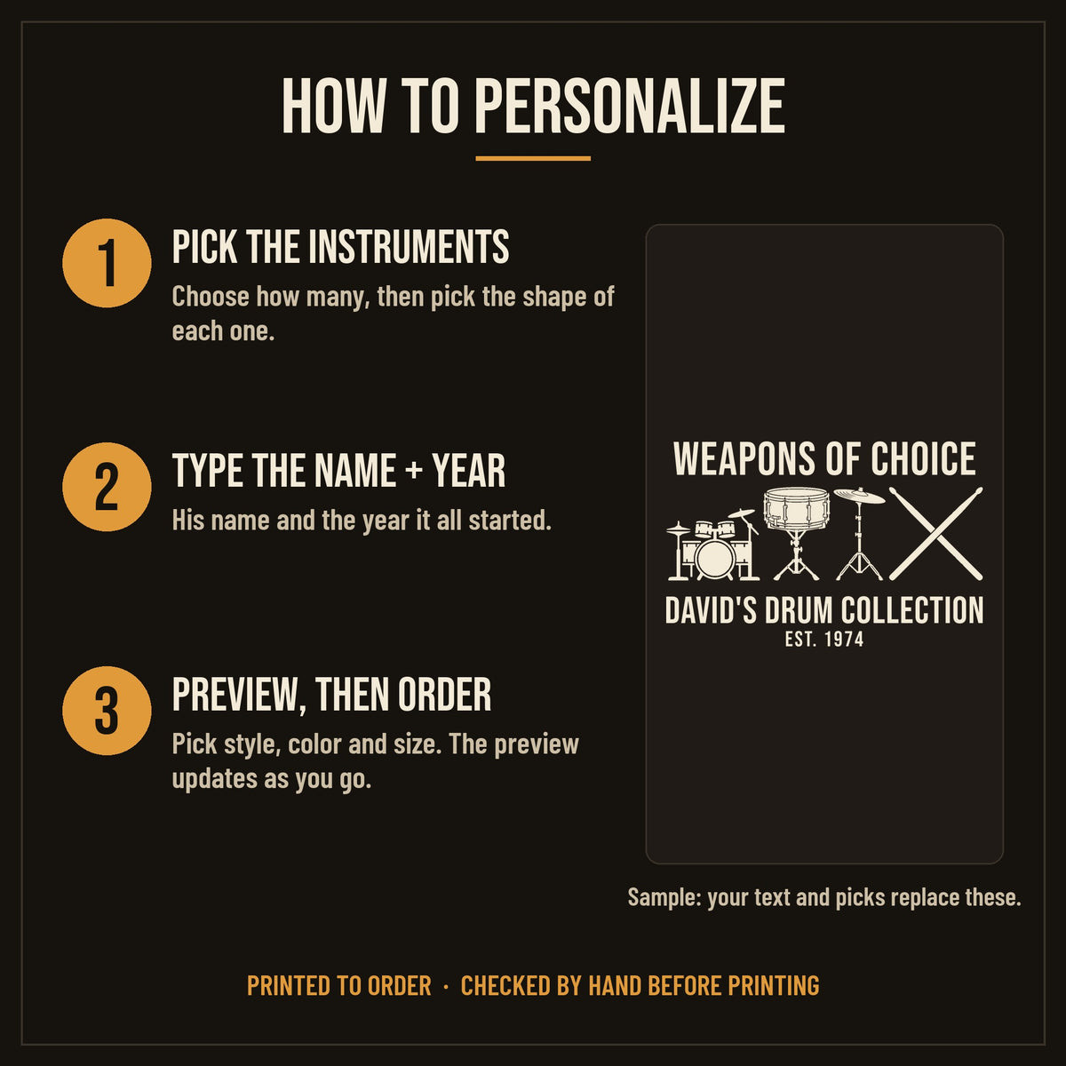 Personalized Drum Collection Shirt, Custom Name Gift for Drummer - how to personalize in 3 steps