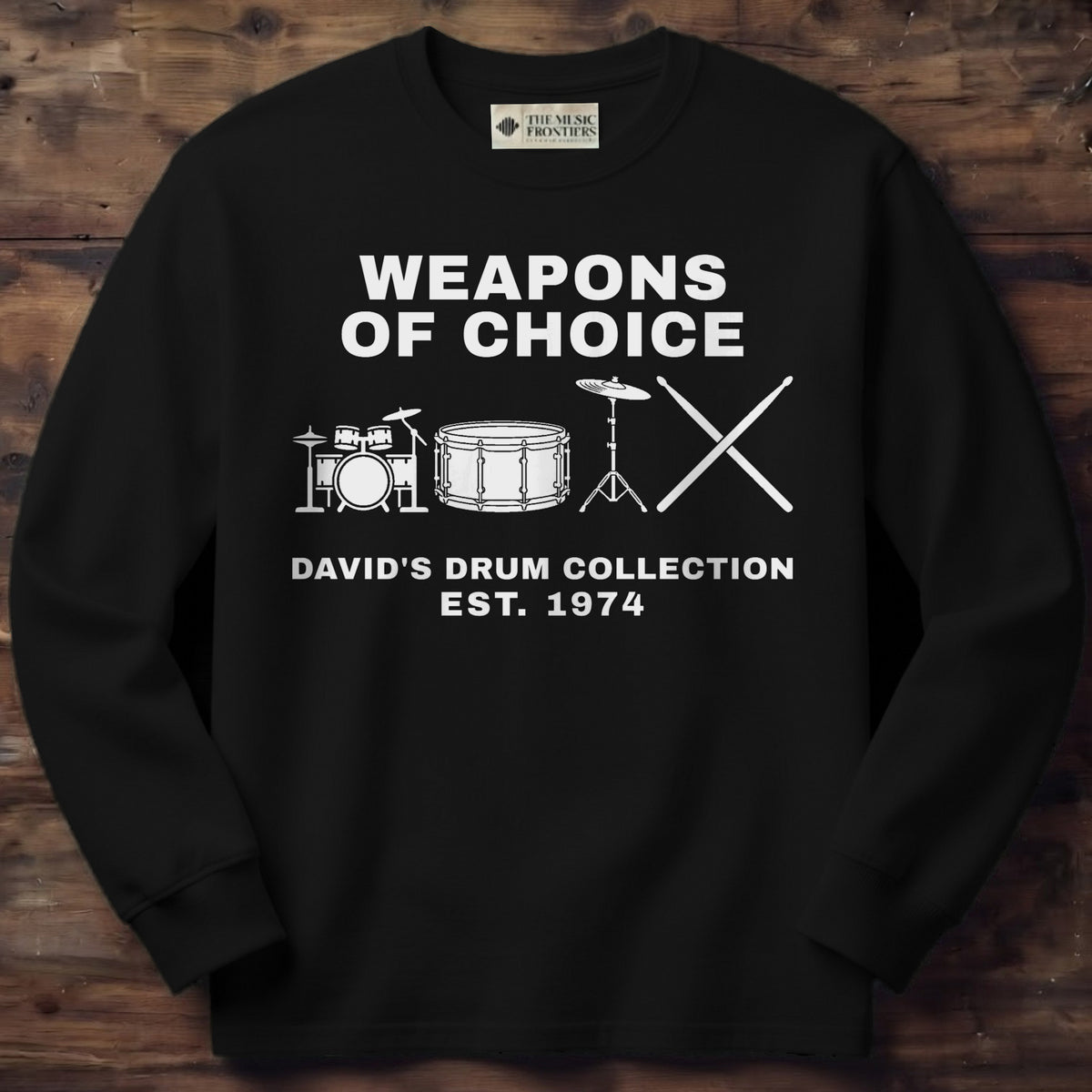 Black long sleeve shirt with the personalized Drum Collection , Name Gift for Drummer design