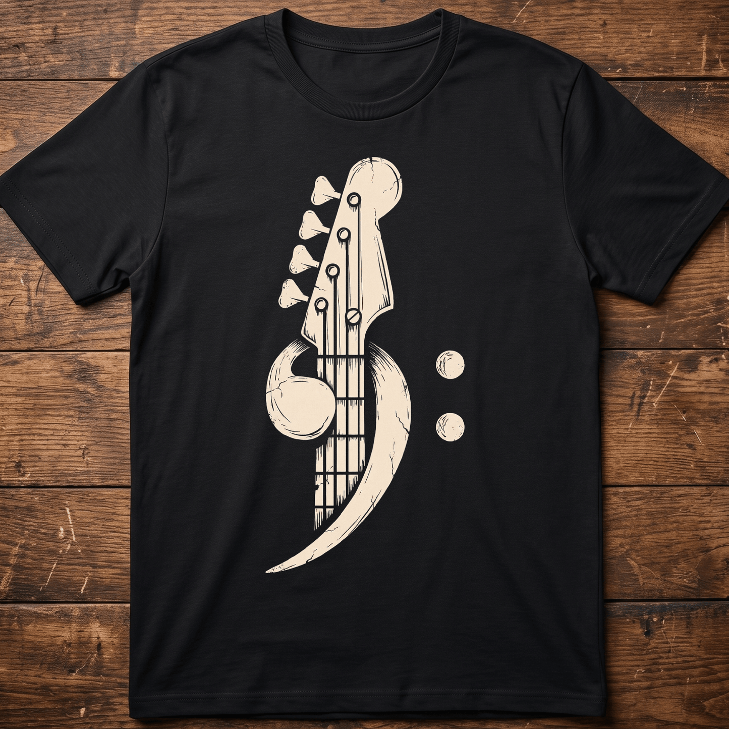 Distressed Bass Clef Headstock Tee - The Music Frontiers