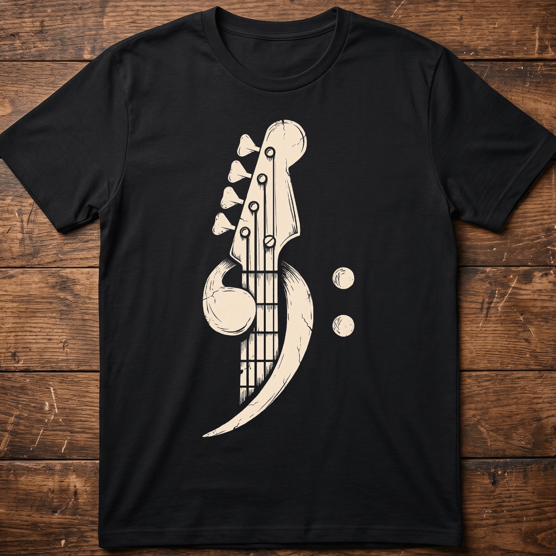 Distressed Bass Clef Headstock Tee - The Music Frontiers