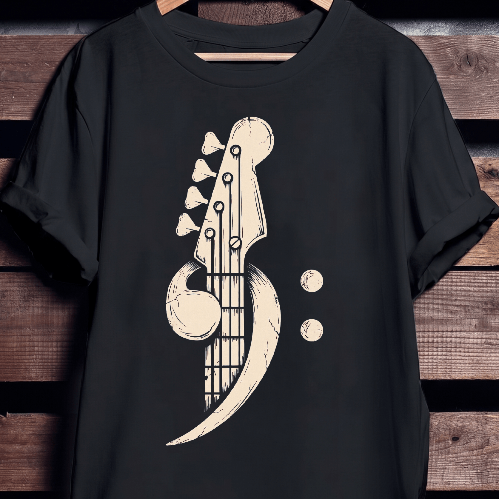 Distressed Bass Clef Headstock Tee - The Music Frontiers