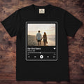Ivory Comfort Colors tee with a photo card and a music player bar reading Our First Dance, Emma & Jack